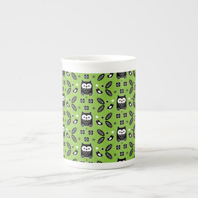 Scandinavian Owl Folk Art Bone China Mug (Front)