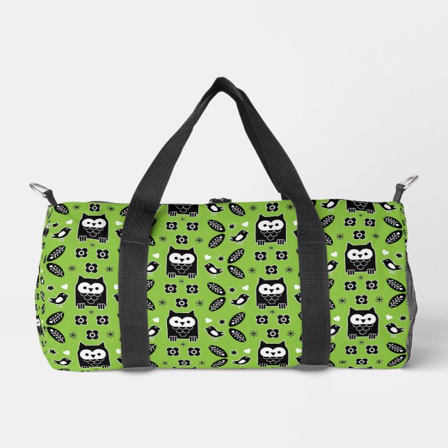Scandinavian Owl Folk Art Duffle Bag (Front)