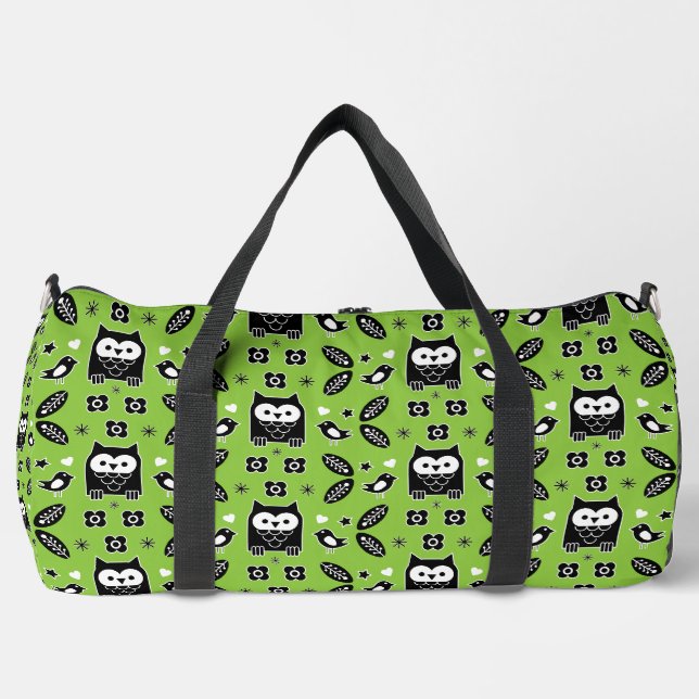 Scandinavian Owl Folk Art Duffle Bag (Front)