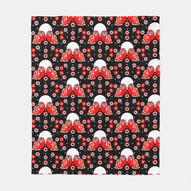 Scandinavian Owl Folk Art   Fleece Blanket (Front)