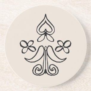Scandinavian Pattern Heart and Flowers Coaster