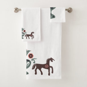 Scandinavian Pattern Horse Bath Towel Set