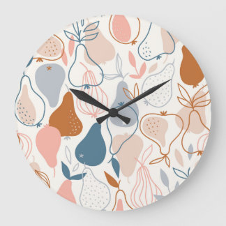 Scandinavian Pear Print: Vintage Fruit Pattern Large Clock