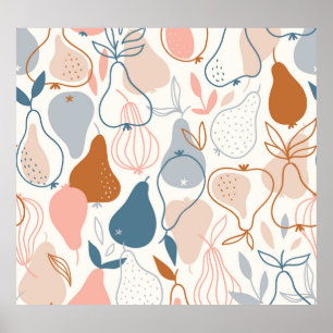 Scandinavian Pear Print: Vintage Fruit Pattern Poster