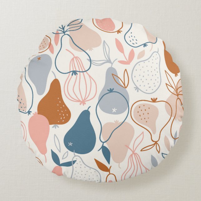 Scandinavian Pear Print: Vintage Fruit Pattern Round Cushion (Front)