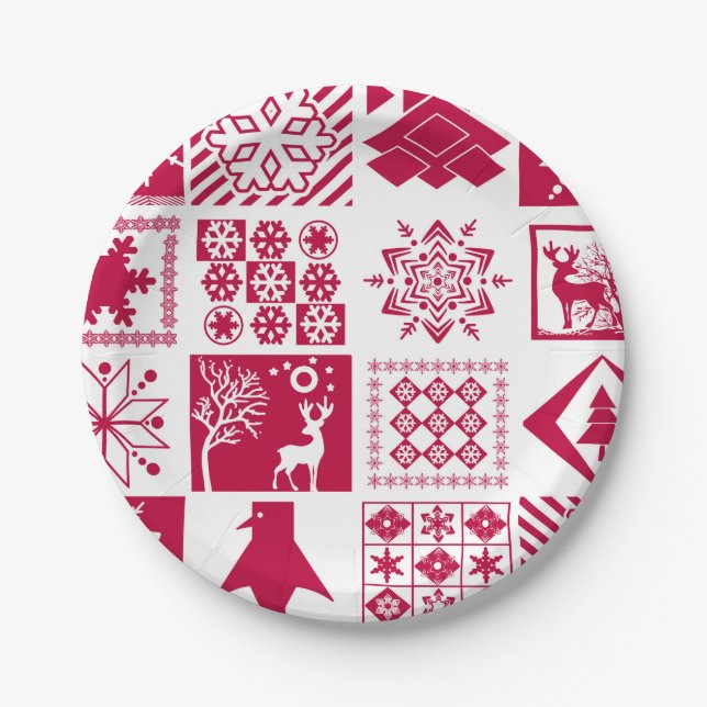 Scandinavian plaid paper plate (Front)