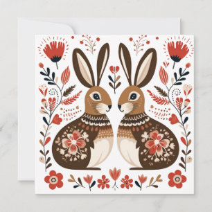 Scandinavian Rabbits Valentines Easter Holiday Card