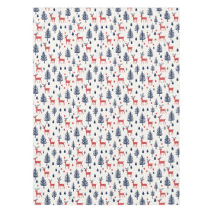Scandinavian Red and Blue Deer Woodland Tablecloth