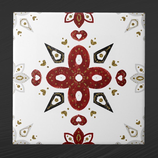 Scandinavian Red Blue Gold Nordic Graphic Tile (Creator Uploaded)