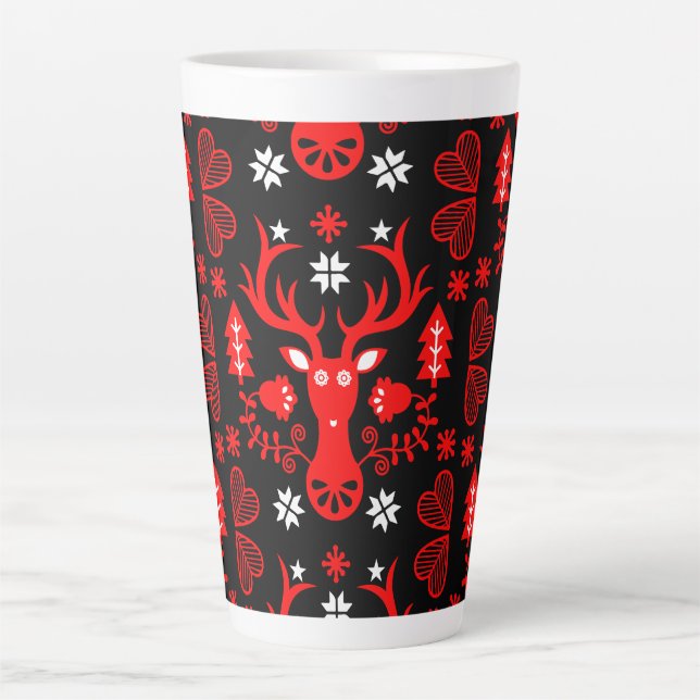 Scandinavian Red Christmas Deer Latte Mug (Front)