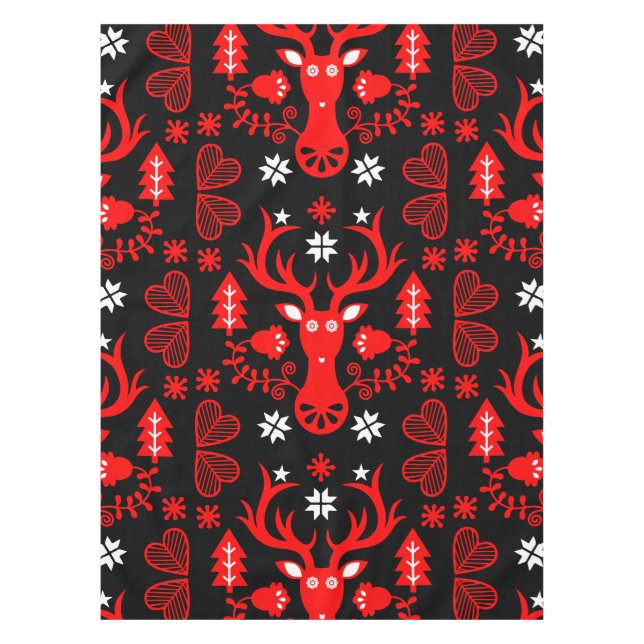 Scandinavian Red Christmas Deer Tablecloth (Front)