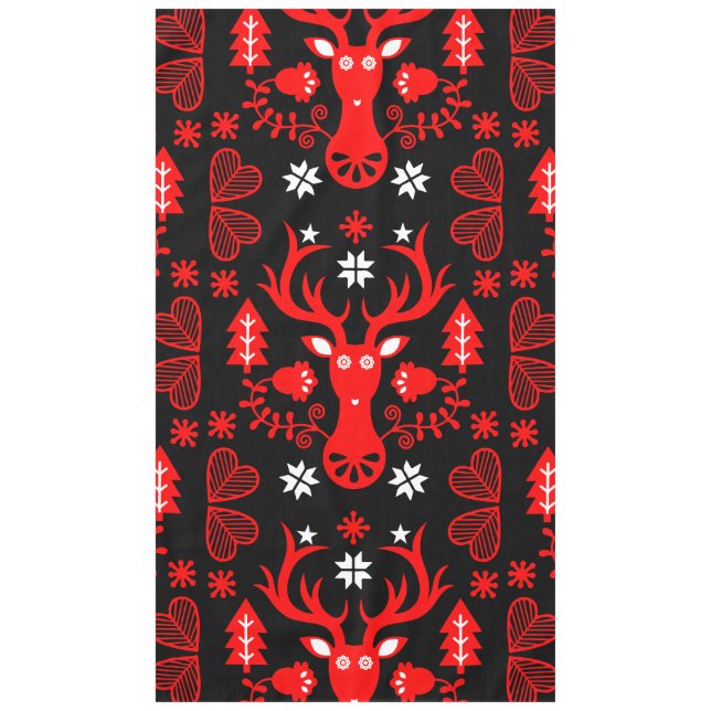 Scandinavian Red Christmas Deer Tablecloth (Front)