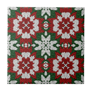 Scandinavian Red Green White Winter Knit Tile