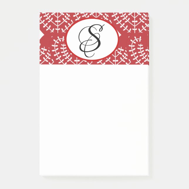 Scandinavian Red Heart Monogram Post it Notes (Front)