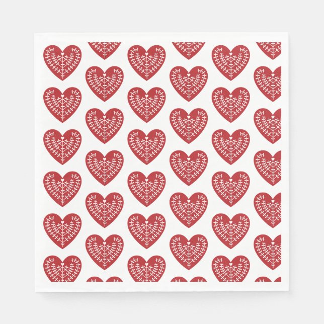 Scandinavian Red Heart Paper Napkins (Front)