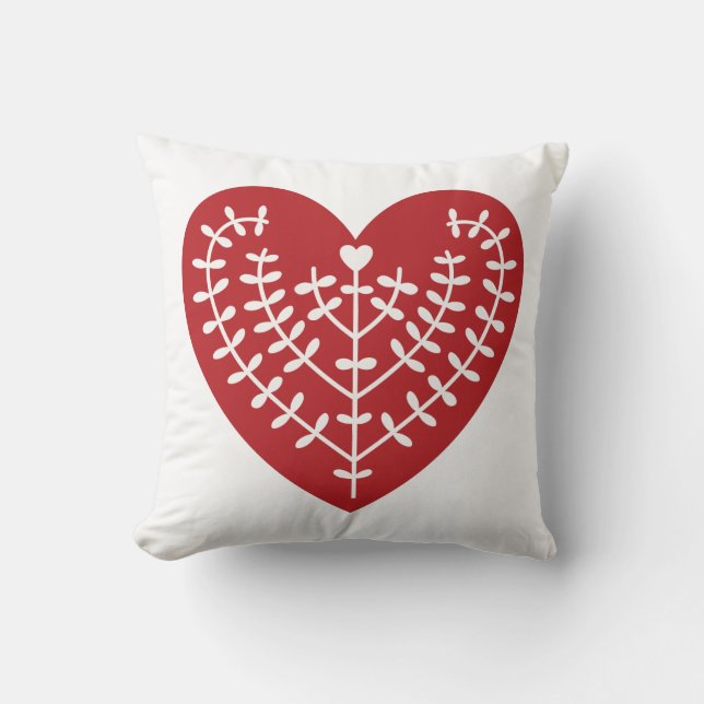 Scandinavian Red Heart Throw Pillow (Front)