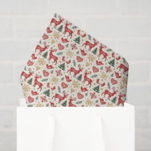 Scandinavian Red Reindeer Paper Cut Christmas