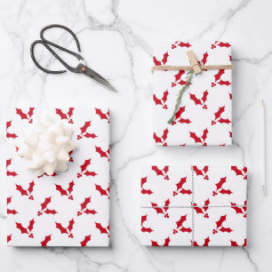 Scandinavian red white Mistletoe pattern Christmas Wrapping Paper Sheet
