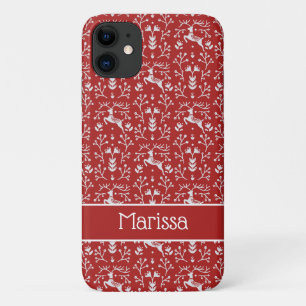 Scandinavian Red White Reindeer Floral Christmas Case-Mate iPhone Case
