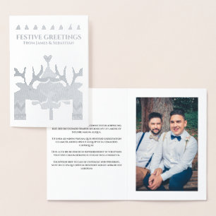 Scandinavian Reindeer Gay Personalised Christmas Foil Card