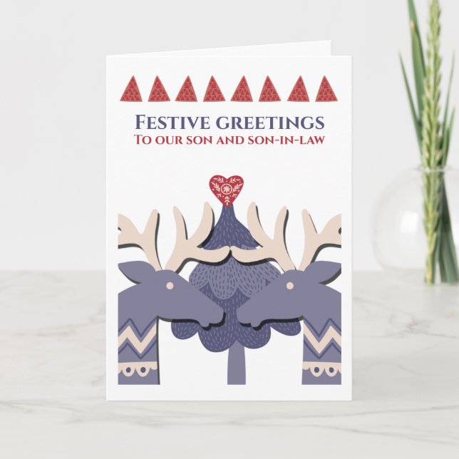 Scandinavian Reindeer Gay Personalised Christmas Holiday Card (Front)