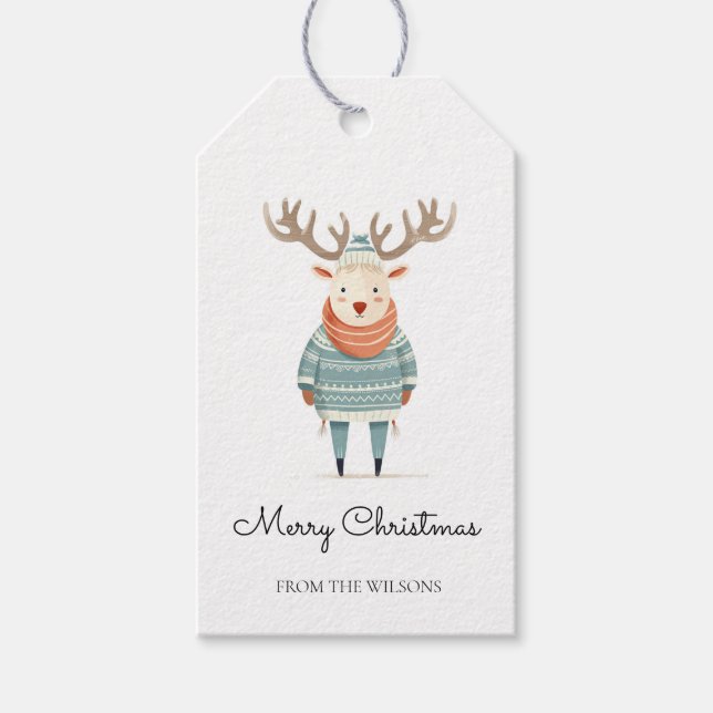 Scandinavian Reindeer Wearing a Sweater Gift Tag (Front)