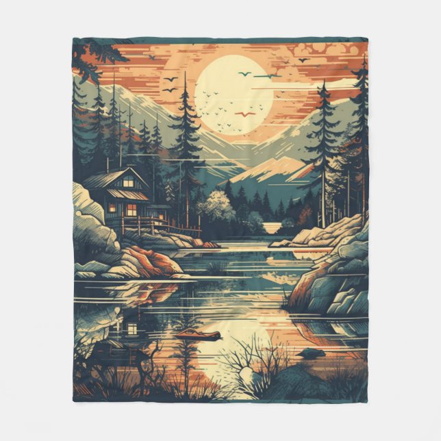 Scandinavian Retro Art mountain home Fleece Blanket (Front)