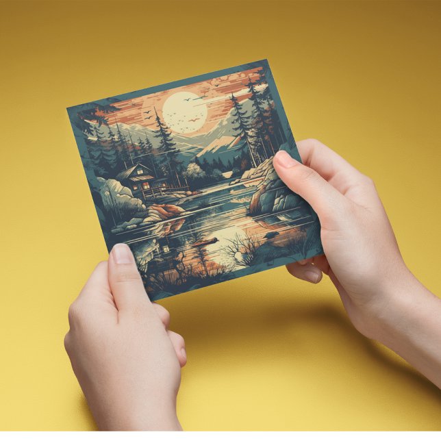 Scandinavian Retro Art mountain home Holiday Card (Creator Uploaded)