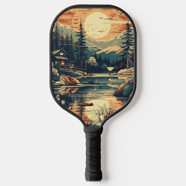 Scandinavian Retro Art mountain home Pickleball Paddle (Front)