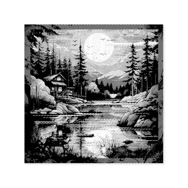 Scandinavian Retro Art mountain home Self-inking Stamp (Design)