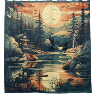 Scandinavian Retro Art mountain home Shower Curtain