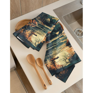Scandinavian Retro Art mountain home Tea Towel