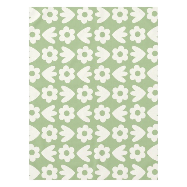 Scandinavian Retro Flowers Floral Pattern Sage  Tablecloth (Front)