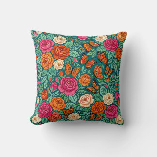 Scandinavian Rose Garden Throw Pillow