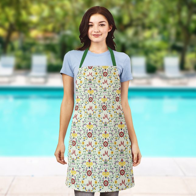 Scandinavian Rosemaling Monogram Pattern Nordic Apron (Creator Uploaded)