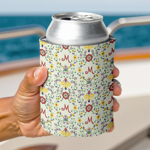 Scandinavian Rosemaling Monogram Pattern Nordic Can Cooler
