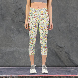 Scandinavian Rosemaling Monogram Pattern Nordic Capri Leggings