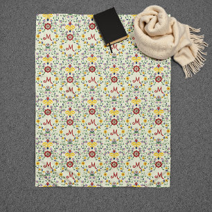 Scandinavian Rosemaling Monogram Pattern Nordic Fleece Blanket