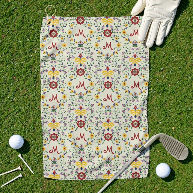 Scandinavian Rosemaling Monogram Pattern Nordic Golf Towel (Creator Uploaded)