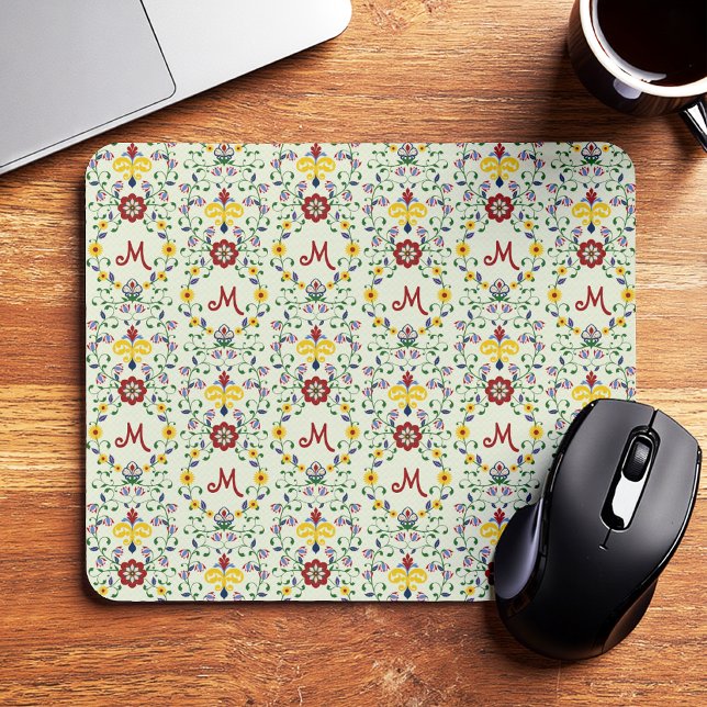 Scandinavian Rosemaling Monogram Pattern Nordic Mouse Pad (Creator Uploaded)