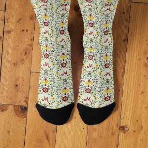 Scandinavian Rosemaling Monogram Pattern Nordic Socks