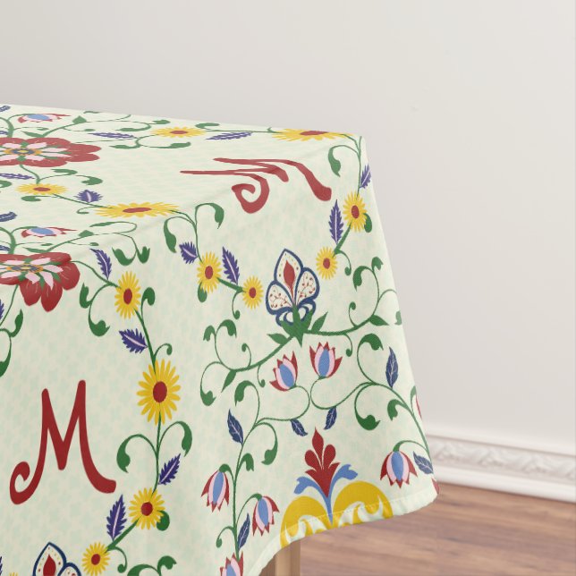 Scandinavian Rosemaling Monogram Pattern Nordic Tablecloth (In Situ)