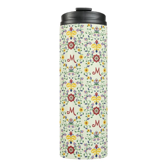 Scandinavian Rosemaling Monogram Pattern Nordic Thermal Tumbler (Front)