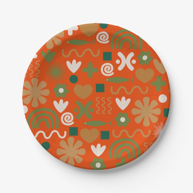 Scandinavian Rustic Retro Pattern  Paper Plate (Front)