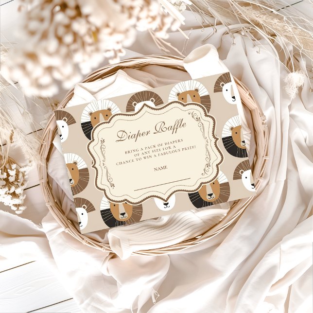 Scandinavian Safari Lion Baby Showe Diapper Raffle Enclosure Card (Creator Uploaded)