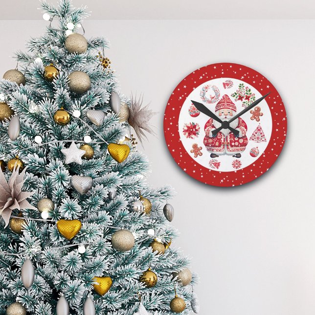 Scandinavian Santa Claus Red Round Clock (Creator Uploaded)