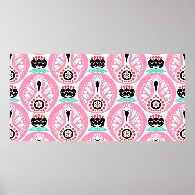Scandinavian seamless folk art pattern with cute b poster (Front)