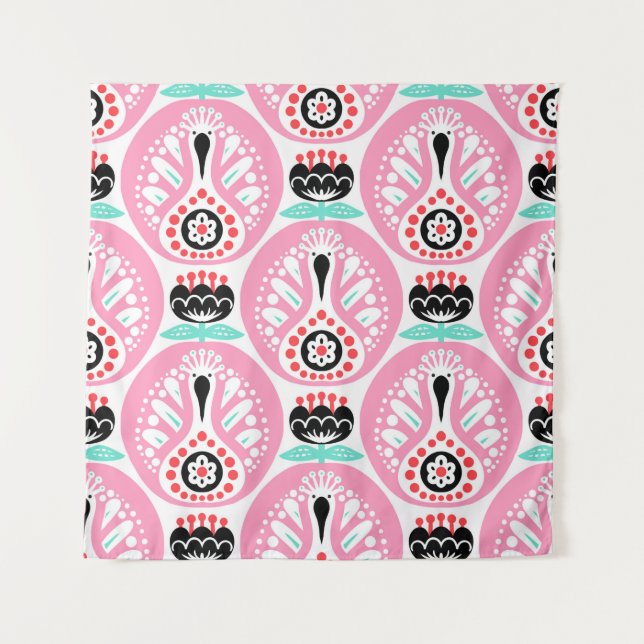 Scandinavian seamless folk art pattern with cute b tapestry (Front)