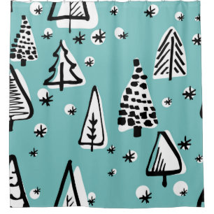 Scandinavian seamless pattern of Christmas tree ha Shower Curtain