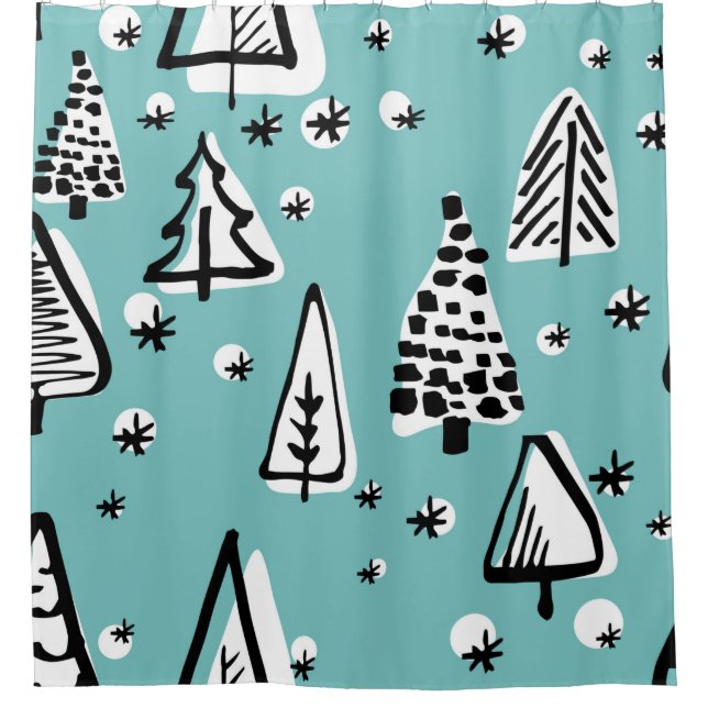 Scandinavian seamless pattern of Christmas tree ha Shower Curtain (Front)